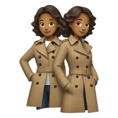 Two girls  shoulders riding in one trench coat sticker
