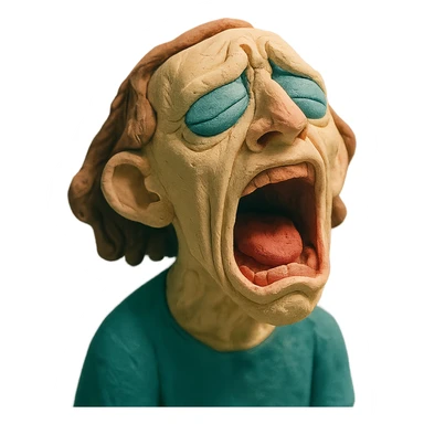 dramatic dying face with exaggerated features in claymation style sticker