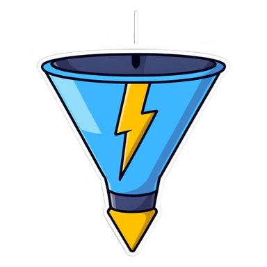 Marketing optimization funnel with lightning bolt for efficiency sticker