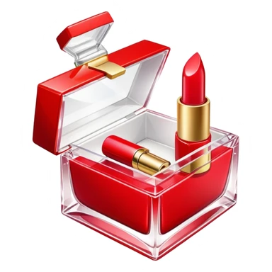an opened box with a lipstick and a small perfume bottle inside sticker