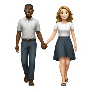 A black man  with medium hair and a white woman with  brown hair holding hands and walking side by side, smiling and enjoying their time together sticker