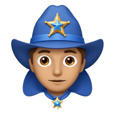 Sheriff with shiny blue star badge and blue hat sticker