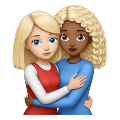 Girl best friends: one taller white girl with straight blond bob and blue eyesone shorter black girl with long black curly hair, hugging sticker