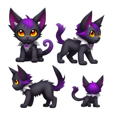 Anthro-Cute-Edgy-Vampiric-Batty-Cat-Black-Purple-Red-Grey-White-Yellow-Contrast-Colors-Fantasy-Fur-Sona-Chibi-Shiny-Fakémon-Hybrid with horns and big fangs and collar full body sticker