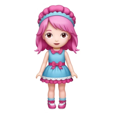 Isolated detaile illustration incredibly raspberry torte doll figurine full body with pink hair and a raspberry hairband sticker