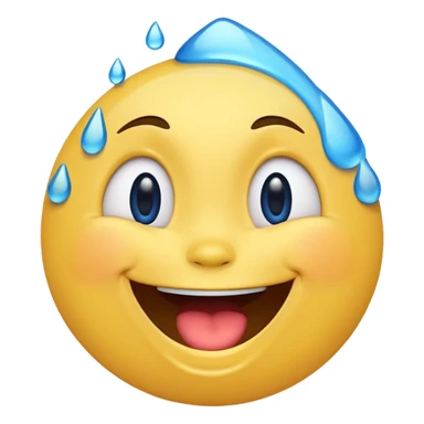 Emoji, yellow round laughing face, blue tears of joy on it  sticker