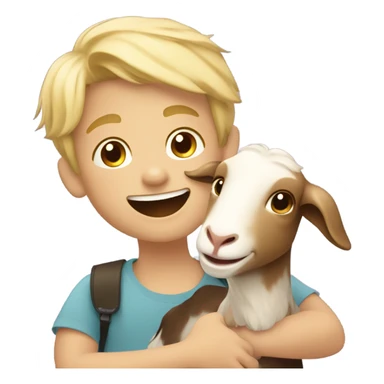 smiling boy with blonde hair mixed with a goat sticker