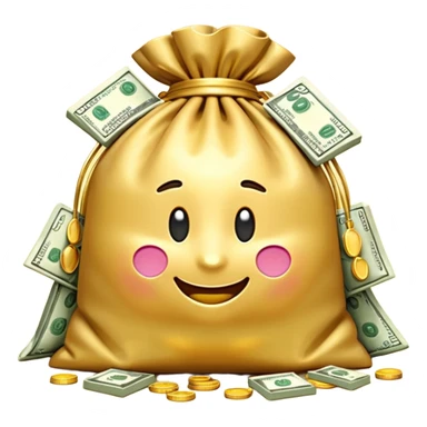 Luxury 3D emoji, overflowing money bag, stacks of cash, premium lighting, rich glossy look, ultra clean, transparent background


 sticker