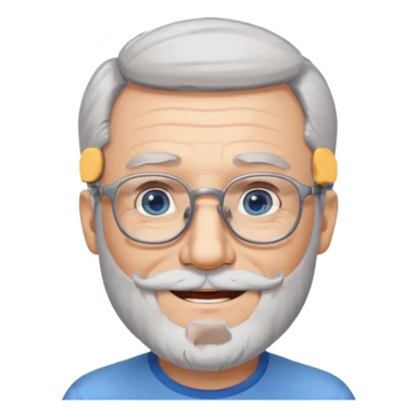 Create me an emoji of an old man. Gray really short size hair. Gray follow-up full beard. Squarer Glasses. Blue eyes. Little smile sticker
