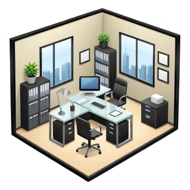 an office for ceo of comany in an isometric style sticker