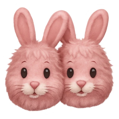 Make the light pink bunny slippers with a fluffy tail look fuzzy in the style of emoji, with no background. sticker