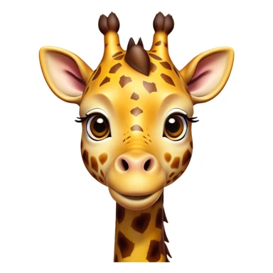 Cinematic Cute Giraffe Portrait Emoji, Head tilted playfully and inquisitively, featuring a glossy, patterned Fur of warm yellows and browns with delicate white spots, round, sparkling eyes filled with curious wonder, Simplified yet irresistibly adorable features, highly detailed, glowing with a warm, friendly glow, high shine, affectionate and gentle, stylized with a touch of savannah whimsy, bright and endearing, soft glowing outline, capturing the essence of a mischievous yet loving giraffe, so playful it feels like it could gallop out of the screen and into your arms! sticker