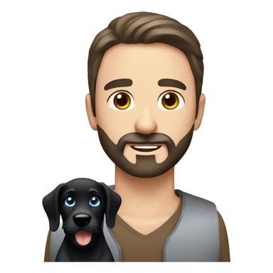 man with dark hair blue eyes beard and mustache holding black Labrador  sticker