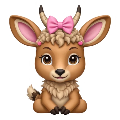 cute gazzelle with curly fur, sitting down, wearing a pink bow on its head. Realistically  sticker