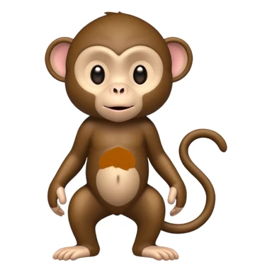Cute 2.5D shading with fur and dark brown color Graphics. Front View Standing Monkey. For kids. sticker