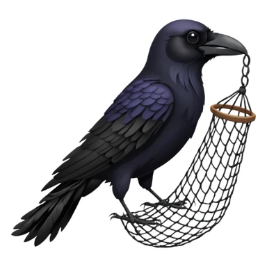 A raven getting caught by a handheld net sticker