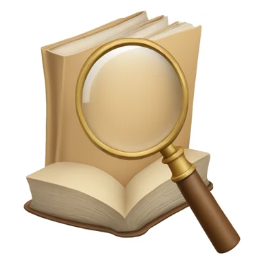 A book in beige tones with a magnifying glass on it sticker