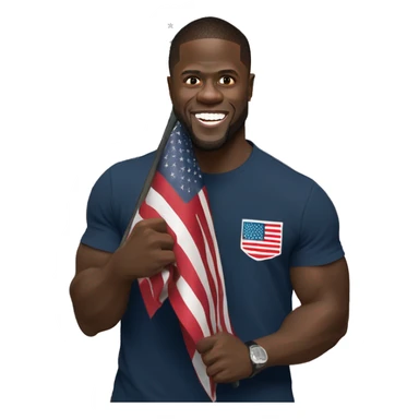 Kevin Hart holding American flag sticker