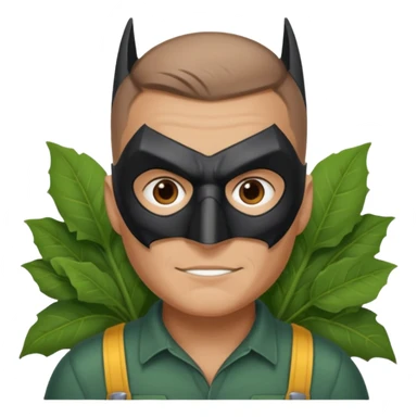 gardener with tanned skind and batman mask brown eyes and buzzcut sticker