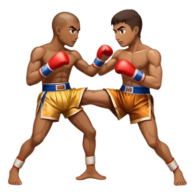 Cinematic Realistic Traditional Muay Thai Emoji, depicted as an intense dynamic martial arts scene featuring a fighter in traditional Muay Thai stance and attire, rendered with rich textures and energetic dramatic lighting that captures the sport's raw power. sticker