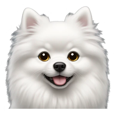 fluffy white pomerain with one black ear sticker