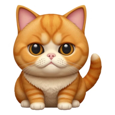 A 3D cartoon orange-ginger Exotic Shorthair cat with flat face, expressive eyes, soft fur sheen, cinematic Memoji rendering. sticker