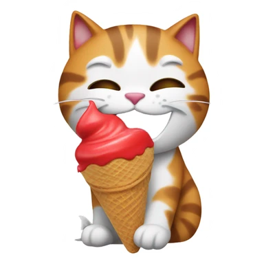 Happy cat eating red ice cream sticker
