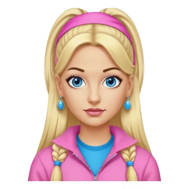 Me Julie from Ali G Indahouse with blue eyes, blonde long ponytail hair, pink outfit sticker