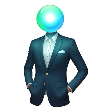 Minimalist glowing aura sphere with subtle blazer or suit jacket silhouette integrated, masculine style essence sticker