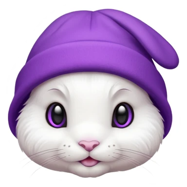 white Bunny wear a purrple benie hat sticker