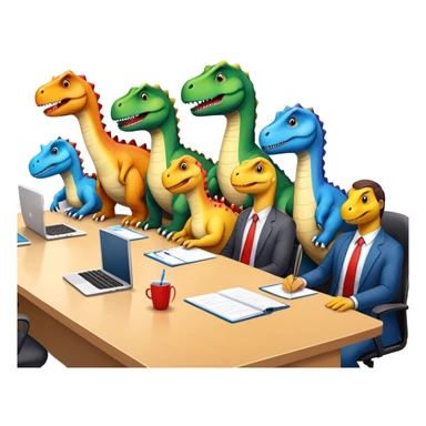 different office dinosaurs sitting along the conference table sticker