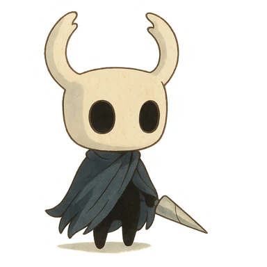 Hollow Knight character in ghibli style with soft colors sticker