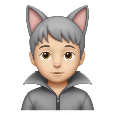 Boy kid in gray cat suit with tail and ears sticker