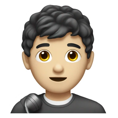 White boy with dark hair with a telephone  sticker