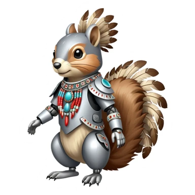 Full body Robotic squirrel wearing native American regalia with feathers and beads sticker