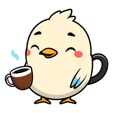 tired bird with coffee mug sticker