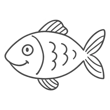 fish, whimsical and playful, hand drawn icon style sticker