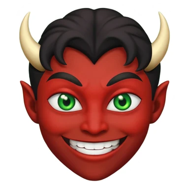 evil person with devilish smile and black face and green eyes sticker