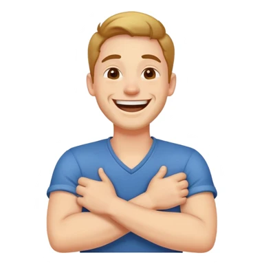 Man laughing while crossing his arms around his neck sticker