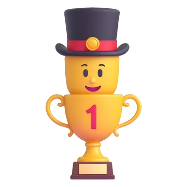 trophy emoji with top hat as the top, #1 on the trophy sticker