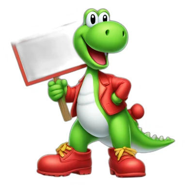 yoshi wearing red boots holding a sign  sticker