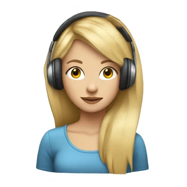blonde straight hair girl with headphones and music notes around face sticker