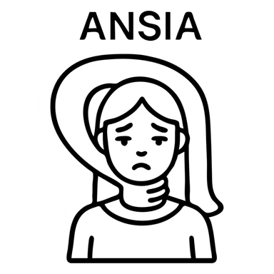 Stylized woman in black and white with a sad and anxious expression, a large black shadow enveloping her, text 'ANSIA' above the head, similar style to the reference, variant 3. sticker
