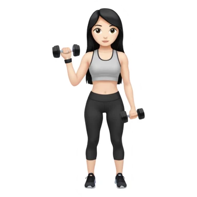 Long black hair girl with gym aesthetic, leggings with fitted shirt, with water bottle and dumble  sticker