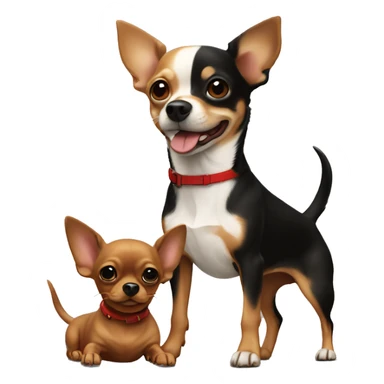 Brown Chihuahua standing on red dachshund standing on black lab sticker