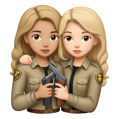 two girls hugging and holding guns sticker