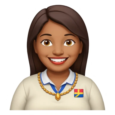 40 yr old chubby Sri Lankan woman, dark skin, straight brown hair, big smile, white teeth, european clothes sticker