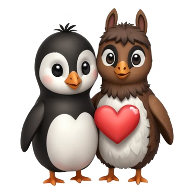 Penguin and llama hugging with hearts  sticker