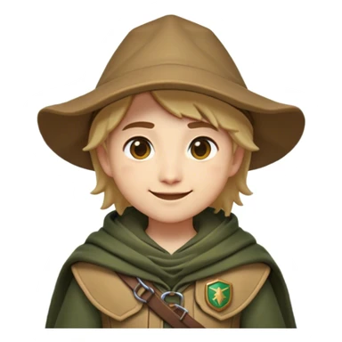 Clash of Clans aesthetic Playful Ranger Portrait Emoji, Head tilted with a friendly, mischievous smile and bright, curious eyes, featuring a compact, nimble build outfitted in rugged, earthy gear and a stylish cloak, his natural skin tone adding authenticity, Simplified yet irresistibly charming features, highly detailed, glowing with a warm, inviting forest glow, high shine, spirited and lively, stylized with an air of whimsical woodland adventure, soft glowing outline, capturing the essence of a playful ranger exuding friendly natural charm! sticker