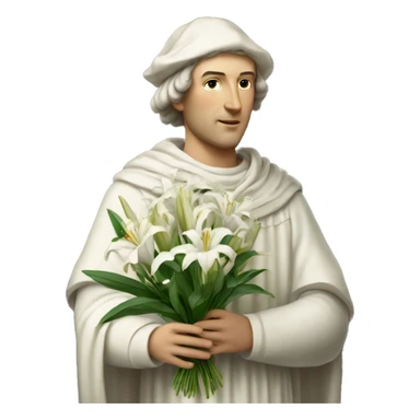 Petrarch holds a bouquet of white lilies in his hand sticker